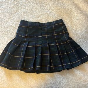 Pleated plaid mini skirt - navy, green, yellow